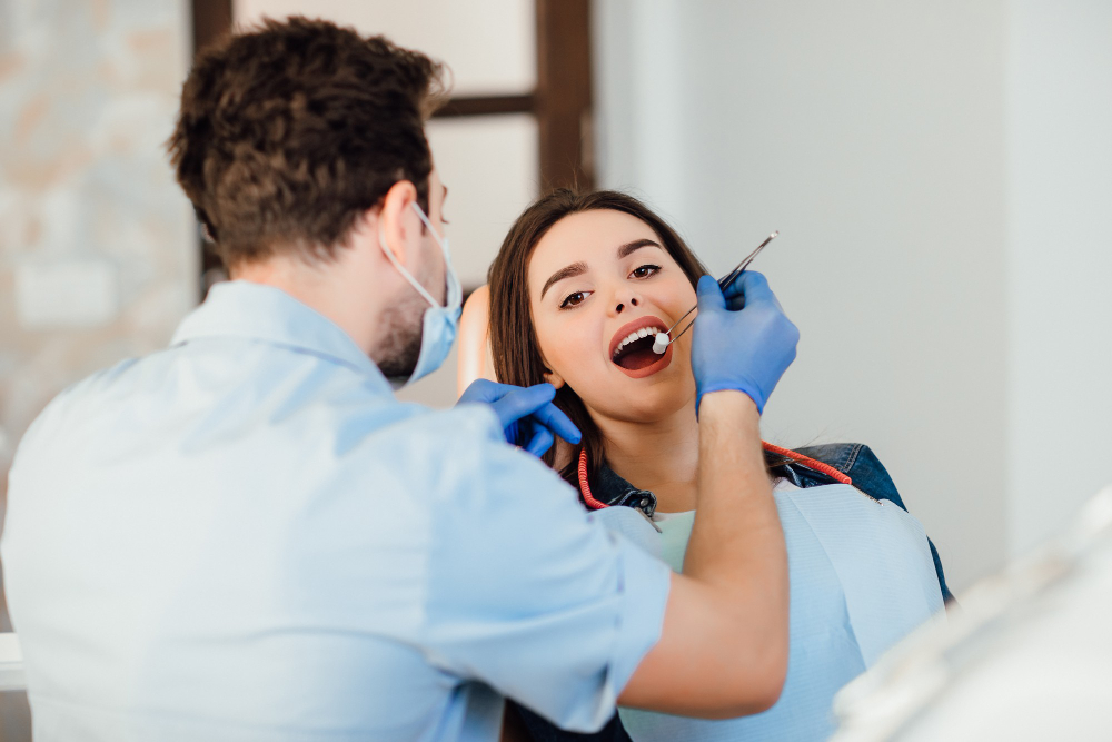 Patient receiving a routine preventive dental check-up at Tooth Sparkler Family Dental