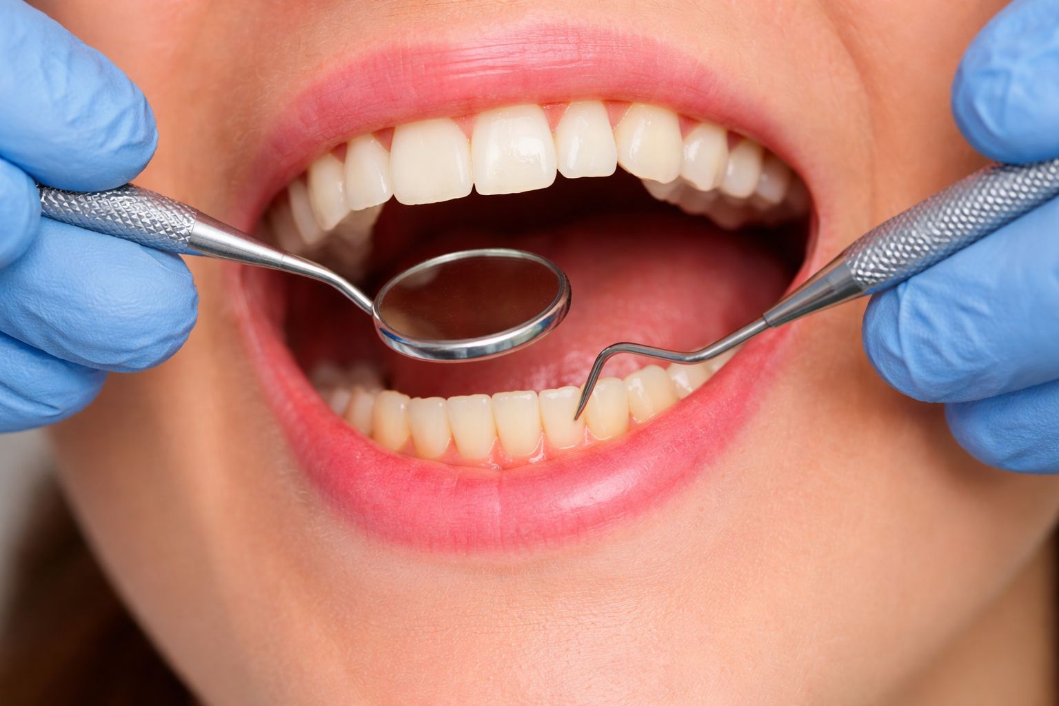 Dentist examining patient gums during dental check-up to assess oral health